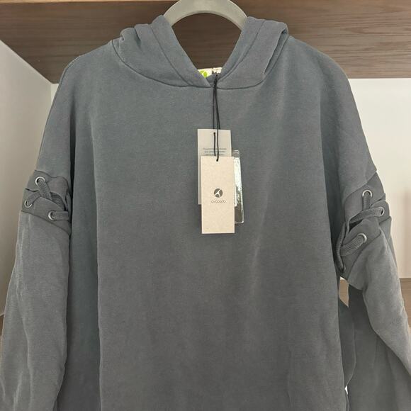 Avocado Lace Up Sleeve Hooded Sweatshirt in Blue - Picture 2 of 5